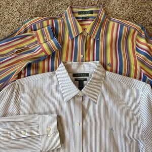 Lauren Ralph Lauren Women XL Button Striped Shirts Bundle Lot of 2 Y2K Classic💚